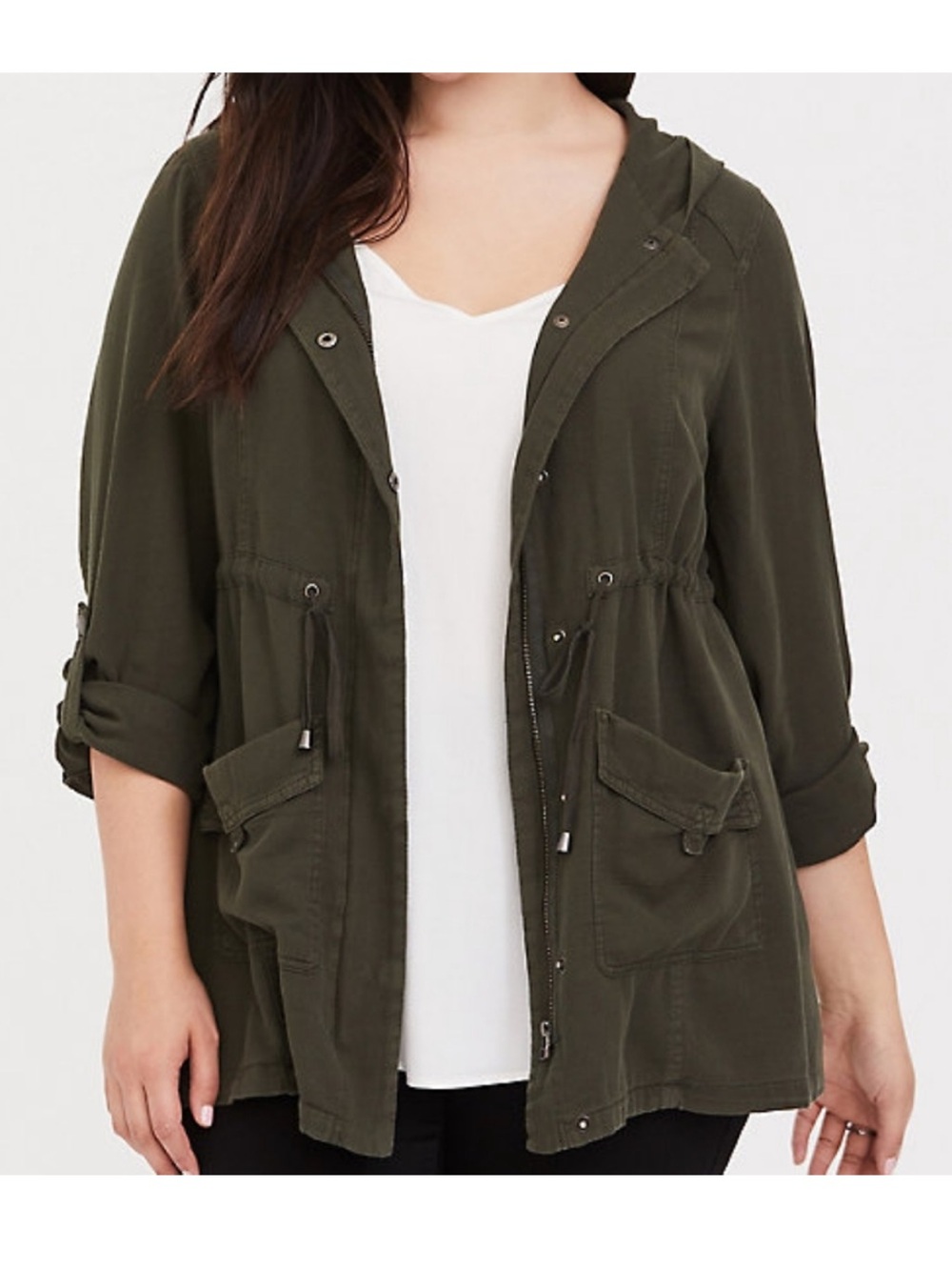 Torrid Olive Green Size 1 Hooded Utility Anorak Field Jacket Gorpcore Workwear